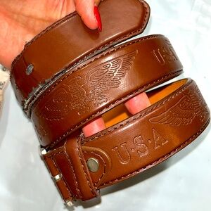 USA EAGLE engraved embossed BROWN LEATHER BELT Western IB117 Cowboy Rodeo 32-36”